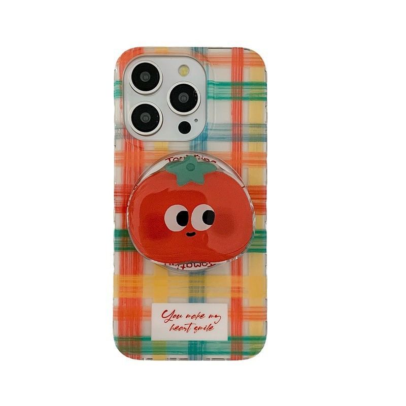 Ins divertido soporte magnético de tomate de dibujos animados para iPhone13 Apple 14ProMax funda para teléfono móvil 15P femenino 12