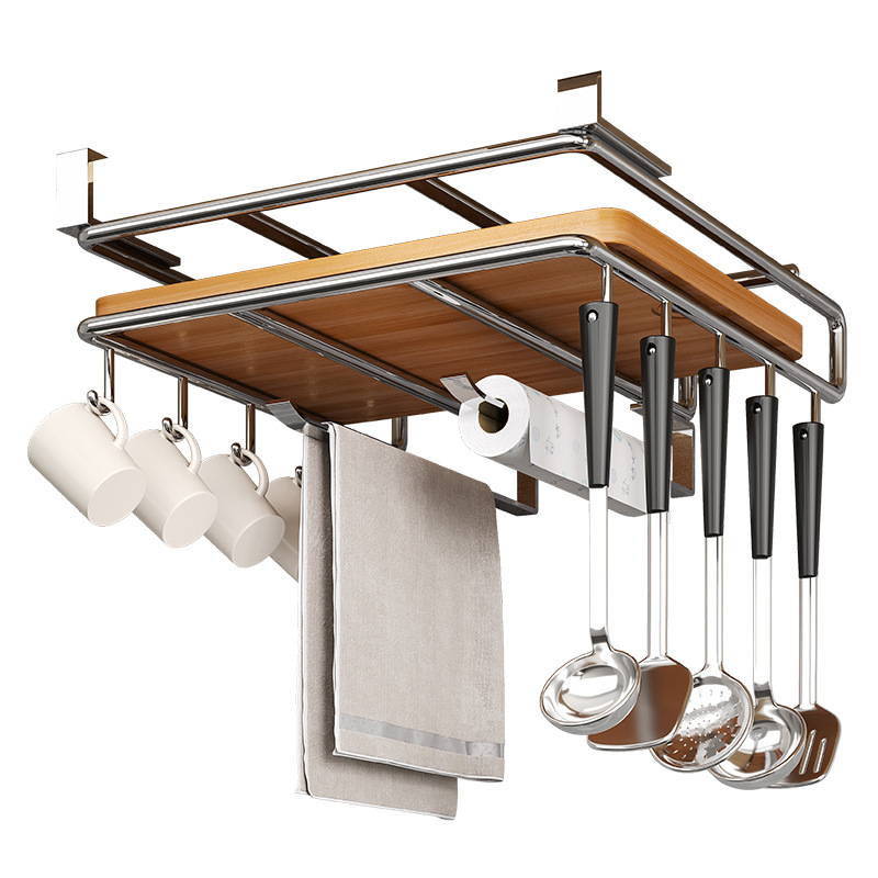 Estante de suspensión de cocina Estante de gancho debajo del gabinete sin perforaciones Estante de cortar Estante de tapa de olla Tabla de cortar Estante de almacenamiento en capas