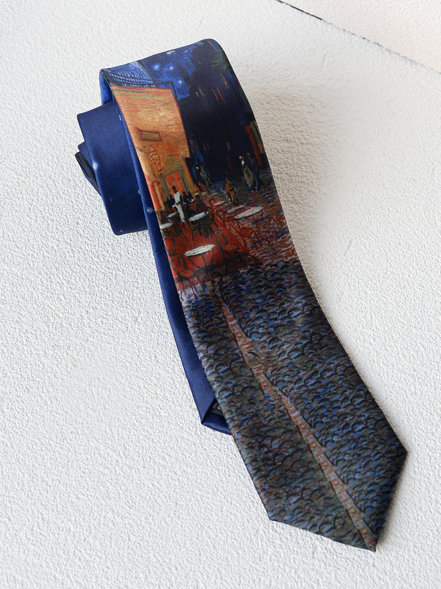 Fabricantes de corbatas casuales transfronterizas retro nicho guapo estilo de pintura al óleo de patrón de lujo fresco de alto nivel de sensación de mano uniforme image 12