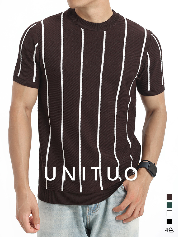 2026 verano hielo transpirable cuello redondo ligero de negocios casual alta sensación camiseta de punto para hombres