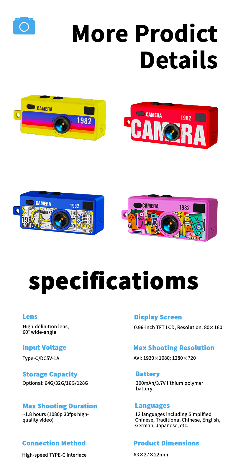 Retro mini pocket-kamera med filter för resor_voghion.com