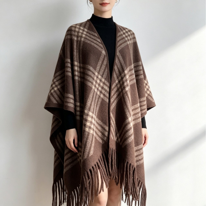 New Korean-style autumn and winter tassel cape, fashionable scarf and shawl, classic plaid, warm, high-end cape with stripes