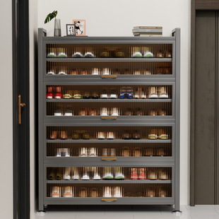 Steel Dust-Proof Shoe Cabinet for Home Entrance Multi-Layer Entrance Cabinet Large-Capacity Storage Cabinet Entry Flip-Up Door Multi-Layer Shoe Rack