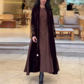 2024欧美亚马逊跨境新款秋冬流行新款气质女装丝绒外套风衣外批