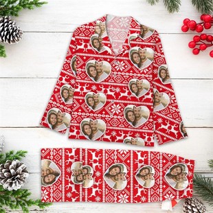 Cross-border 3D Digital Printing Lapel Long Sleeve Home Wear Pajamas suit Fall/Winter Couple Pajamas Personalized Design