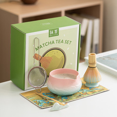 跨境陶瓷渐变浮雕山海带嘴抹茶碗茶筅抹茶刷百本立点茶工具套装