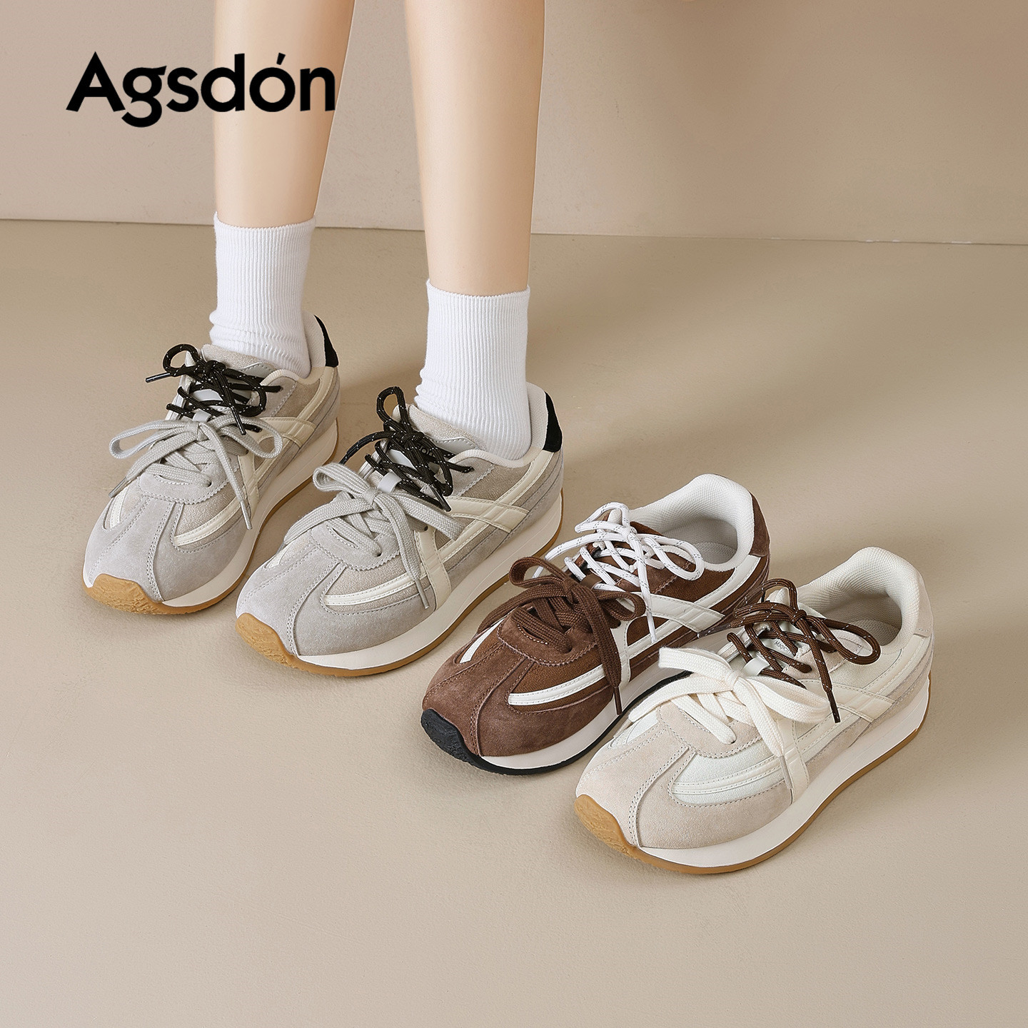 Augu Lion Dengde zapatos de entrenamiento para mujeres 2026 nuevos zapatos de ballet de primavera con suela gruesa zapatos deportivos casuales retro Gump zapatos blancos