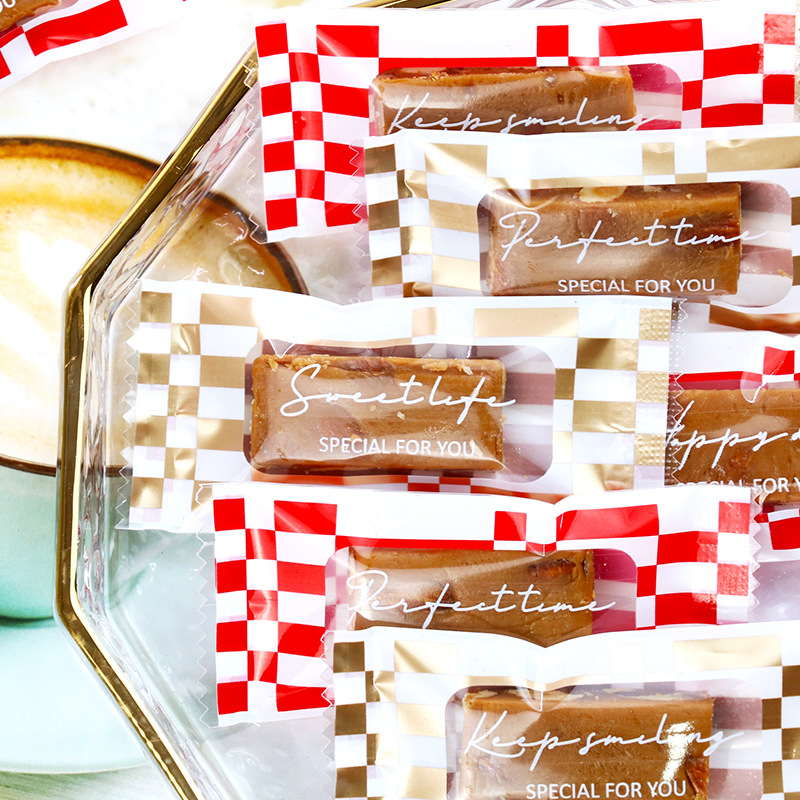 原创太妃糖包装袋金色开窗牛轧糖包装袋圣诞糖果袋烘焙食品包装袋