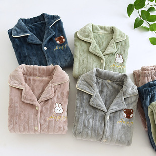 Couple Pajamas Men's Autumn and Winter Winter Coral Fleece Thickened Fleece-Lined Flannel Home Clothes Women's Suit