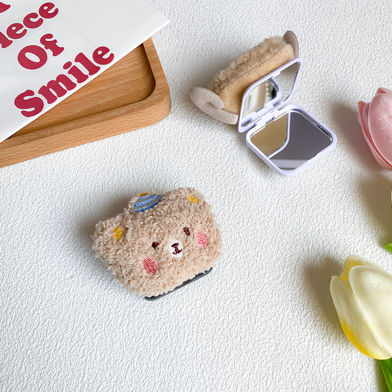 Untitled-1_0004_Flip Cover Mirror Holder-Plush Ice Cream Bear-Apricot