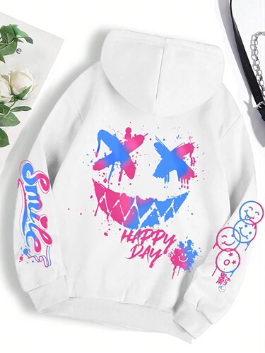 Fashionable casual trend print hooded sweatshirt for men and women, versatile and suitable for wholesale sourcing