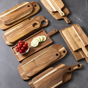 Acacia Wood Cutting Board with Handle Kitchen Wooden Pizza Steak Cutting Board Restaurant Fruit Bread Tray Cutting Board
