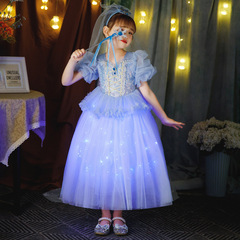 Princess Elsa Dress for Girls 2024 Summer New High-Quality Children's Summer Wear Birthday Formal Glowing Skirt