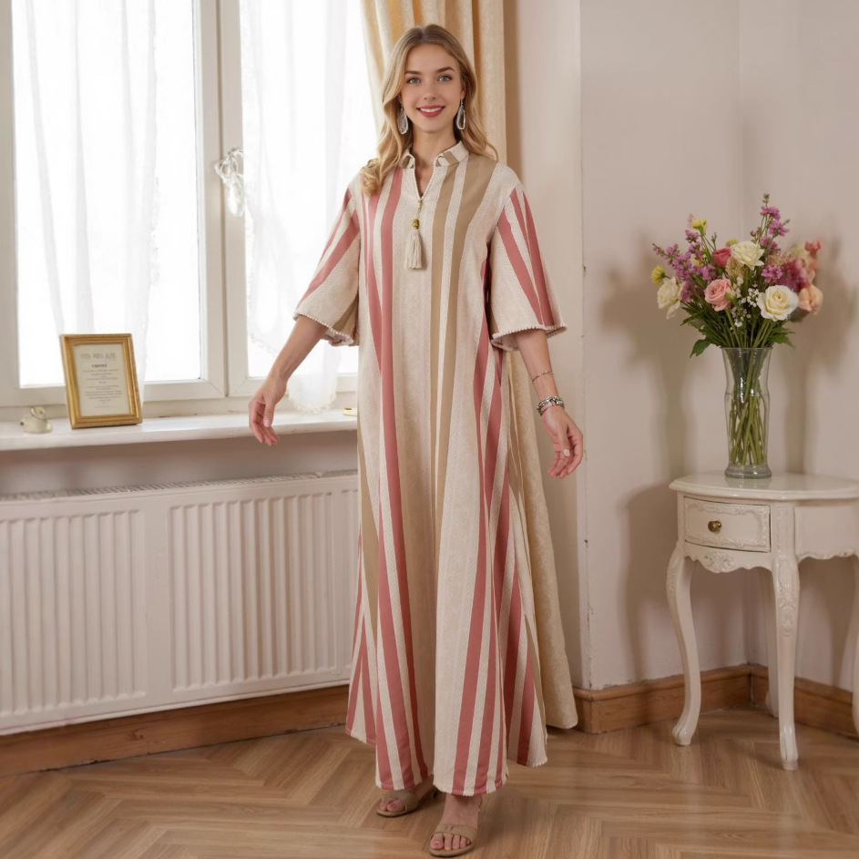 Cross-border Middle Eastern Muslim Clothing, Summer Fashion Casual Dress, Vacation Wear, Dubai Women's Robe, Abaya_ecoleips.com