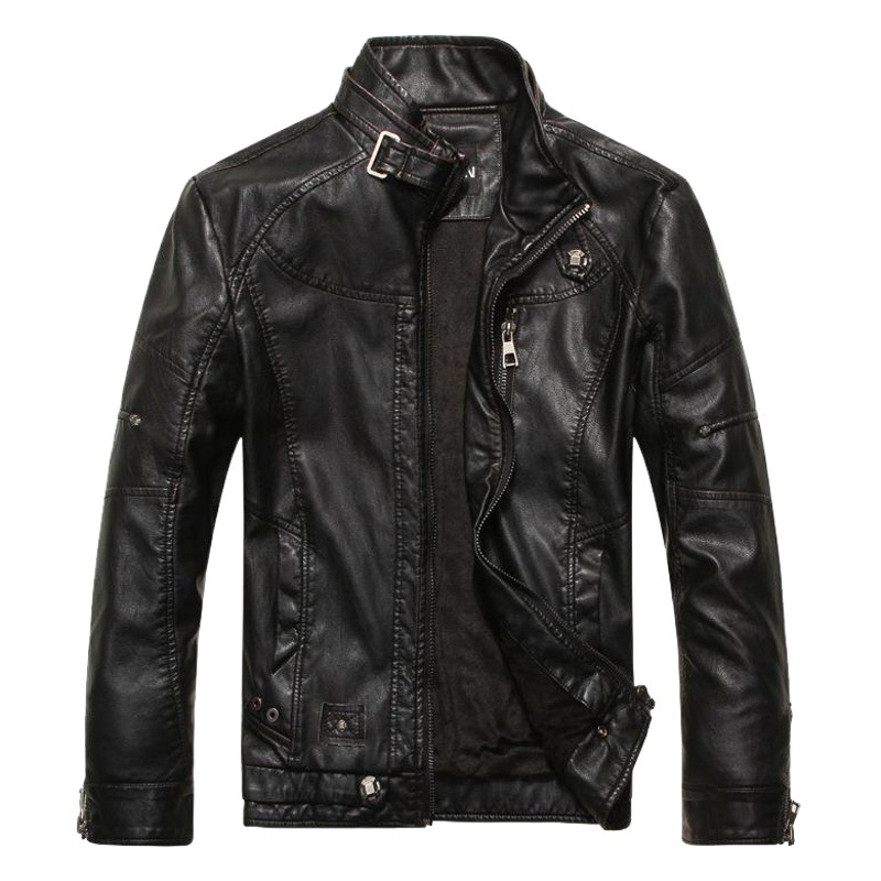 Comercio exterior Orden original Ebay AliExpress Amazon forrado de lana de los hombres de la PU chaqueta de cuero europeo y americano collar de pie chaqueta de cuero abrigo de los hombres