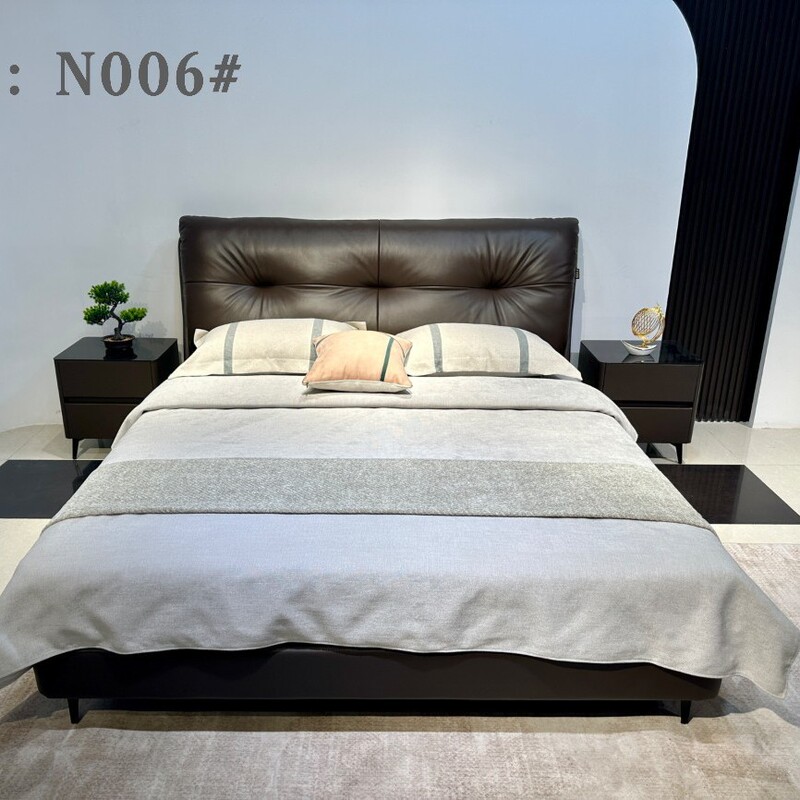 Top-Layer Genuine Leather Modern Minimalist Master Bedroom 1.8 Double Bed Minimalist Upholstered Large Bed High-Quality Genuine Leather Bed