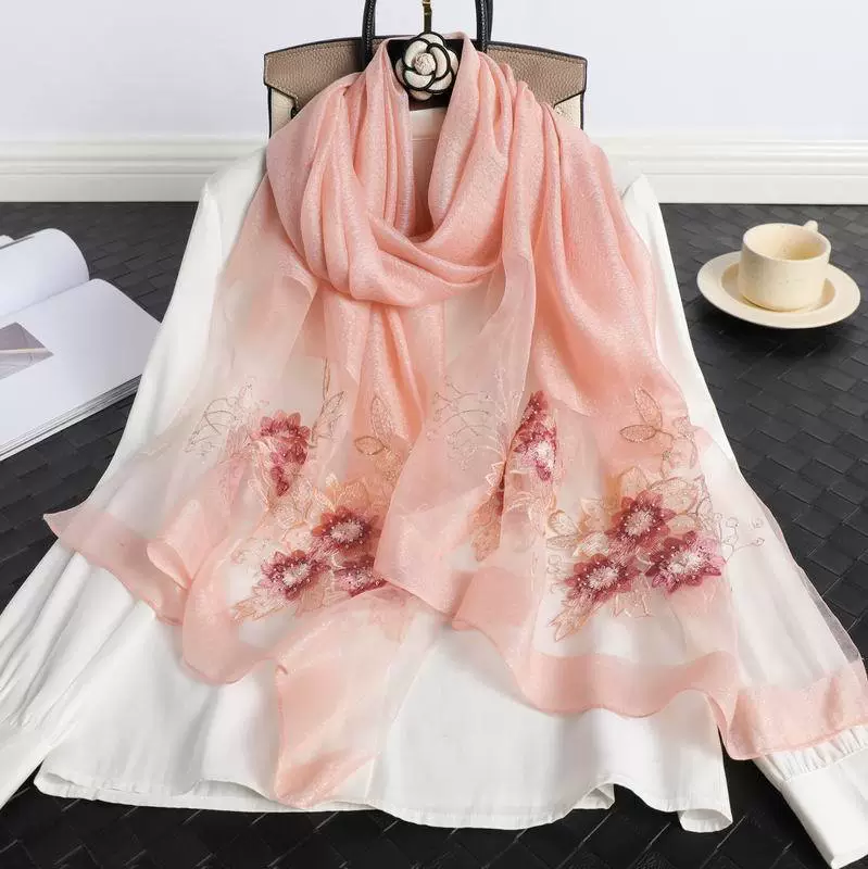 Silk universal scarf, with embroidery