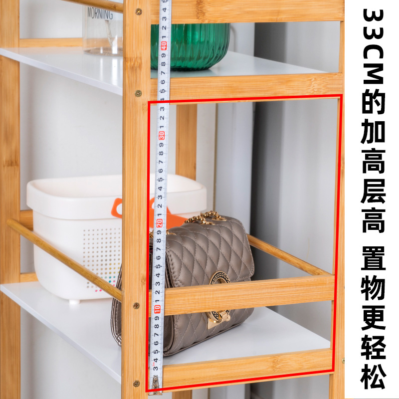 Procesamiento personalizado de tres capas de estantes de almacenamiento de cocina doméstica Nan bambú material rodillo móvil puede frenar el diseño