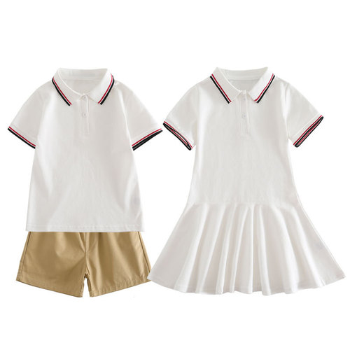 Boy's T-shirt Summer Thin Pure Cotton Children's T-shirt Set Boy's Polo Shirt Girl's POLO Skirt School Class Uniform Kindergarten Uniform