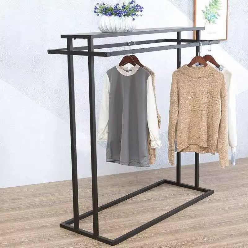 Estante de la isla media simple tienda de ropa estante de exhibición de piso ropa de hombre y mujer ropa infantil doble fila estante medio barra paralela percha lateral