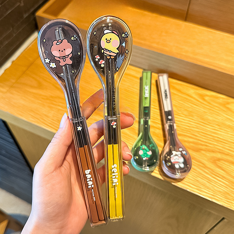 ステンレス箸とスプーンセット 小学生用テーブルスプーン 携帯用食器収納ボックス 1人1本箸 仕事用新スタイル|undefined