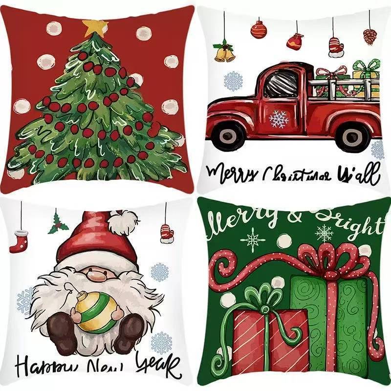 クロスボーダークリスマス枕感謝祭リネンショートぬいぐるみピーチスキンプリントクッション背もたれクリスマス枕カバー|undefined