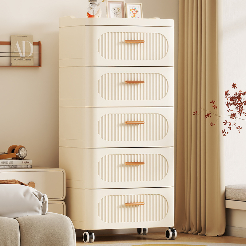 Home Daily-Use Storage Cabinet with Universal Wheels, Drawer Wardrobe, Rental Room Storage Cabinet, Bedroom Plastic Bedside Table, Cross-Border