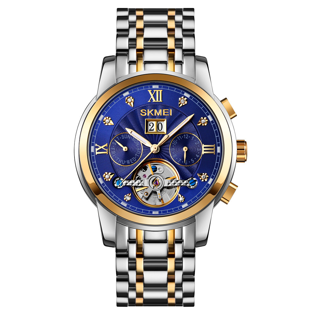 Momento de los relojes mecánicos huecos de volante calendario multifuncional impermeable relojes de pulsera de hombre comercio exterior lote mixto lote personalizado