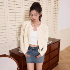 2025秋季新款女装圆领针织开衫女小个子休闲毛衣亮片长袖上衣外套