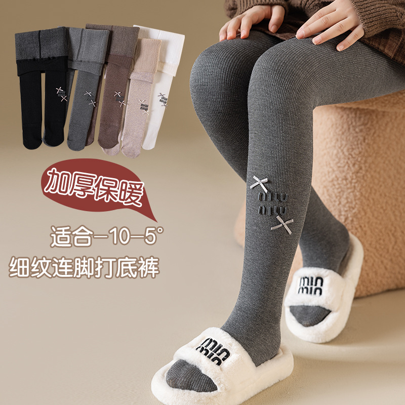 冬季新品儿童字母打底裤女童加绒加厚外穿保暖连裤袜厂家批发