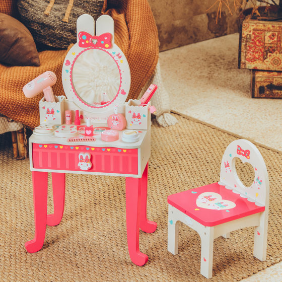 Play House educational wooden toy makeup dressing table suit simulation rabbit dressing table girl birthday gift