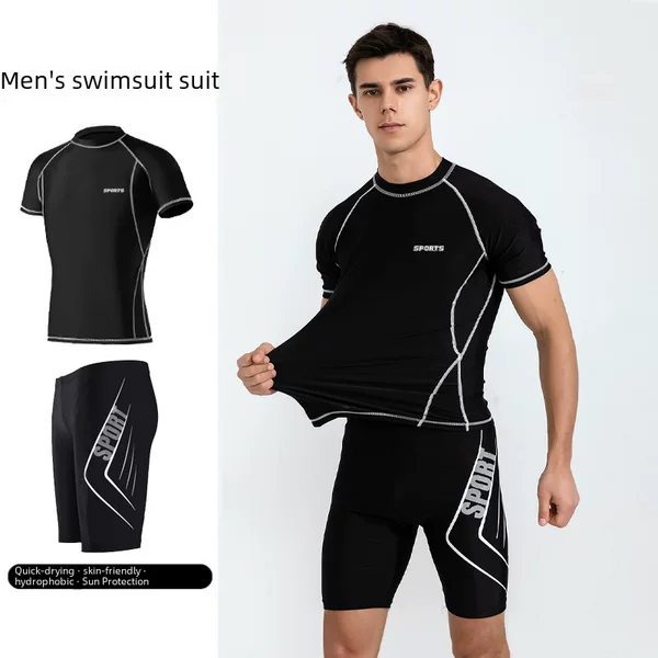 Wholesale Swimsuit Men's Split Two-Piece Set Men's Sun Protection Short-Sleeved Surfing and Snorkeling Suit Large Size Beach Men's Swimming Trunks