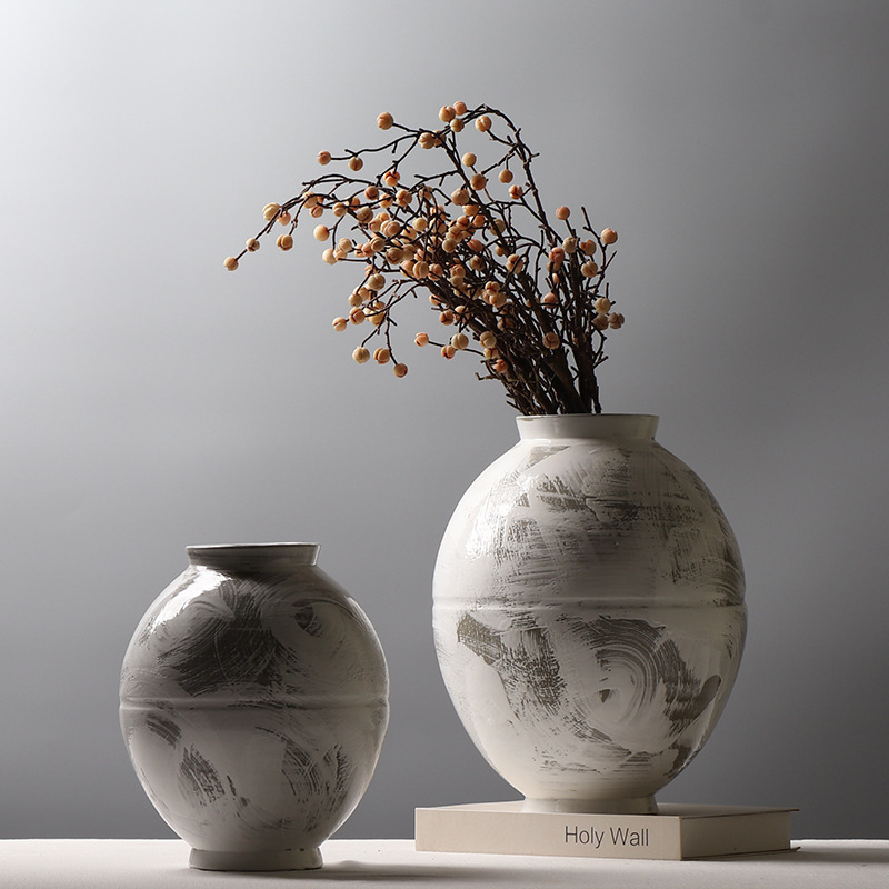 Hand-Pulled Creative Retro Pottery Pots Model Room Tea Room Study Flower Arrangement Pottery Hand-Brushed Color Matching Decorative Ornaments
