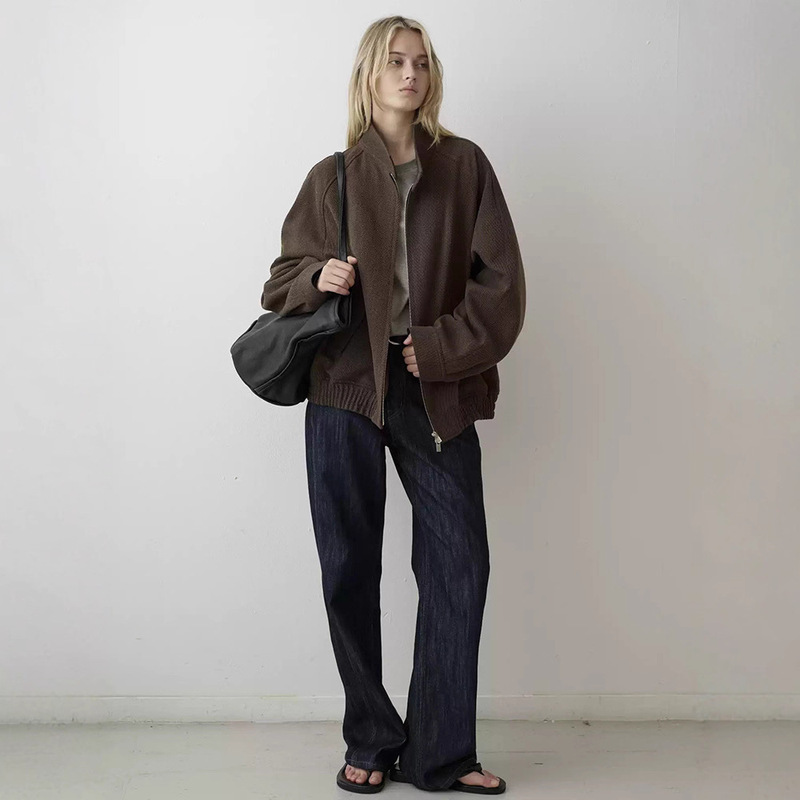 In Stock Retro Woolen Stand Collar Jacket for Women 2025 Autumn Solid Color Zipper Loose Casual Short Coat In Stock Retro Woolen Stand Collar Jacket for Women 2025 Autumn Solid Color Zipper Loose Casual Short Coat