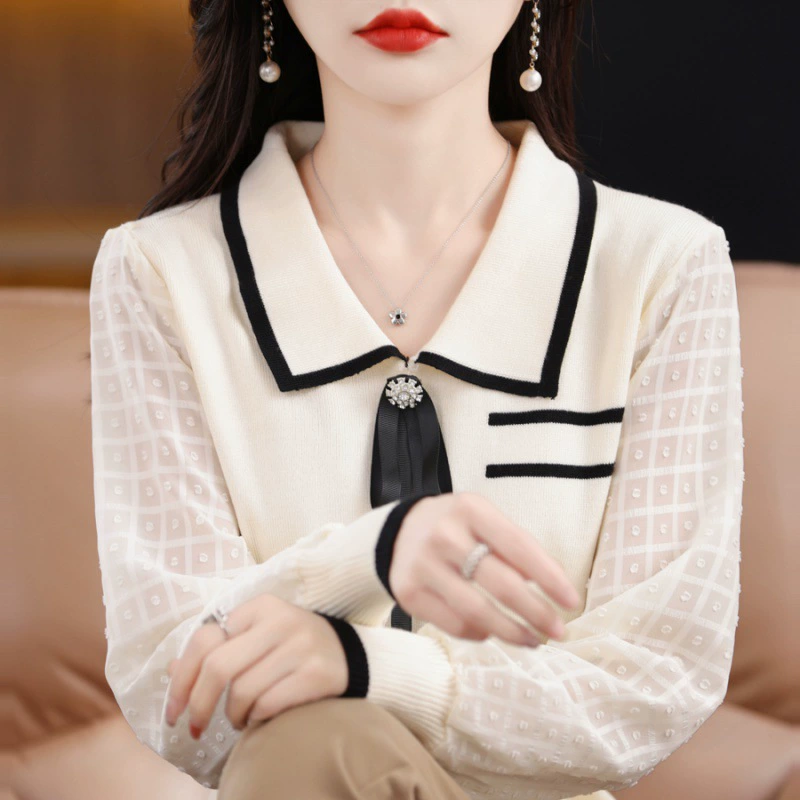 Настоящий выстрел! Настоящий выстрел! 2024 Весна и лето новый шифон лоскутное свитер свободный свитер Топ для женщин