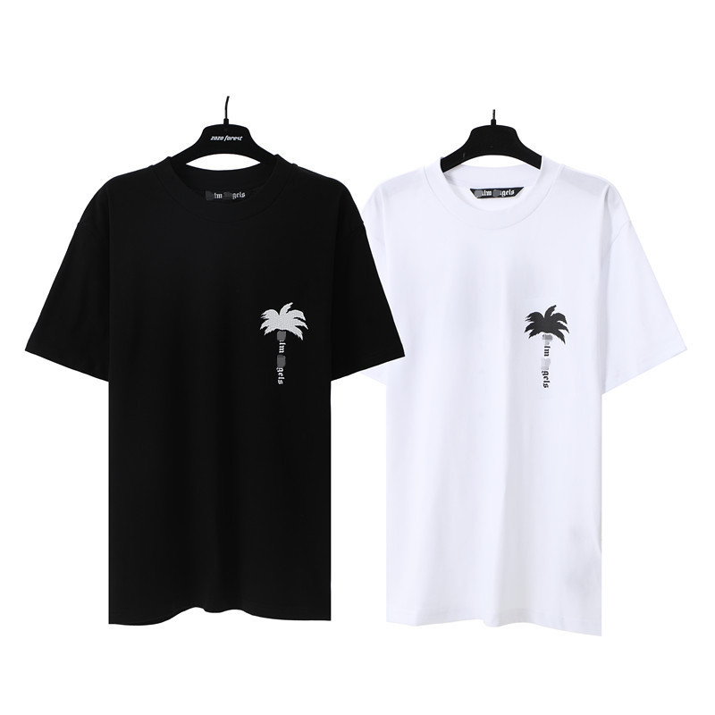 Cross-border European and American-style Trendy Brand Palm Angel Cracking Coconut Tree Letter Printed Short-sleeved T-shirts for Men and Women American-style High Street Half-sleeved T-shirts