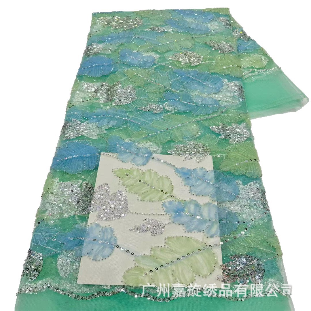 En stock Placa de moda flor lentejuelas tela bordada hoja de arce patrón de tubo de cuentas vestido bordado vestido de novia moda falda tela JX4094 image 6