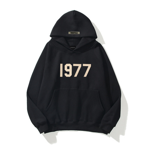 New Style Off-the-Shoulder Double-layer Hat Embroidered Streetwear Hoodie Loose Fleece 1977 Word Hoodie Unisex Hooded Sweatshirt