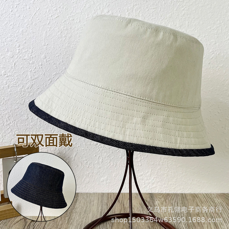 韩系时尚气质双面戴牛仔渔夫帽子女款2025新款复古高级感遮阳盆帽|undefined
