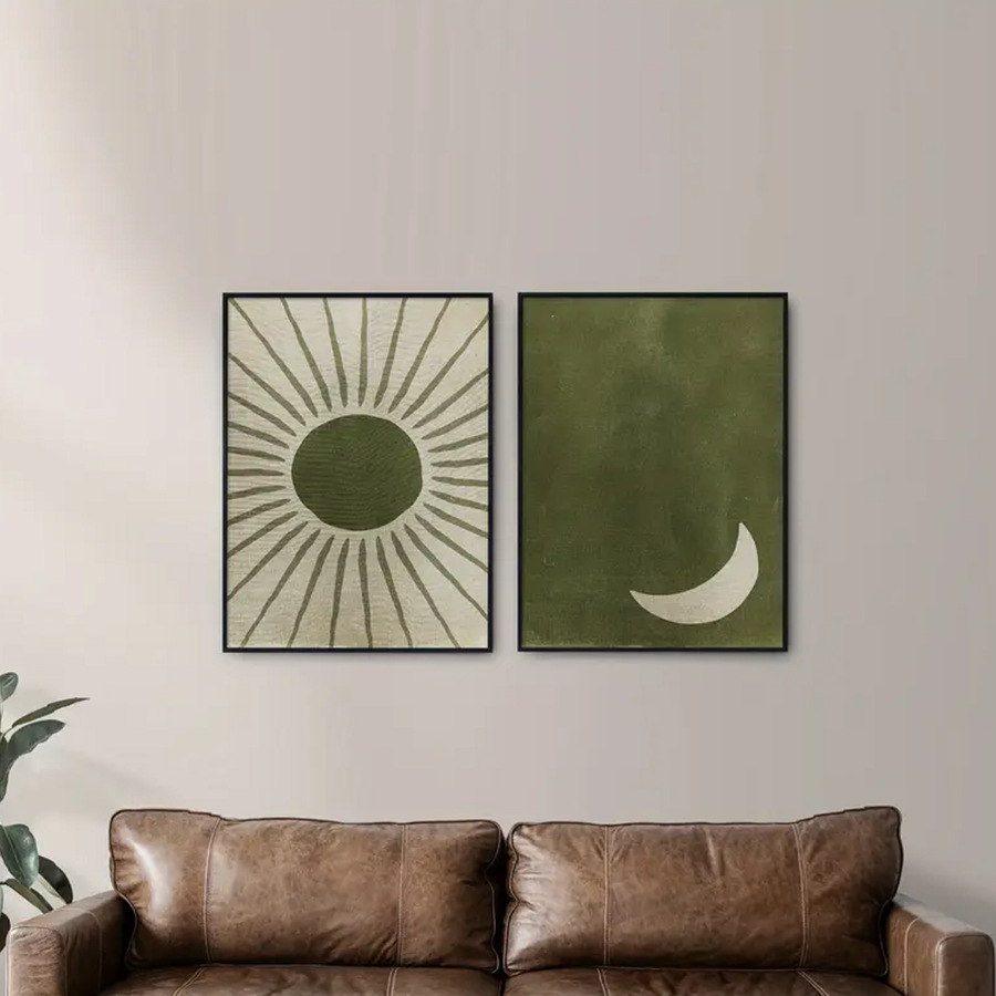 Sin Amazonas Abstract Verde Sol Luna Sol Luna Salón Dormitorio Canvas Pintura Núcleo Poster Sin Enmarcado