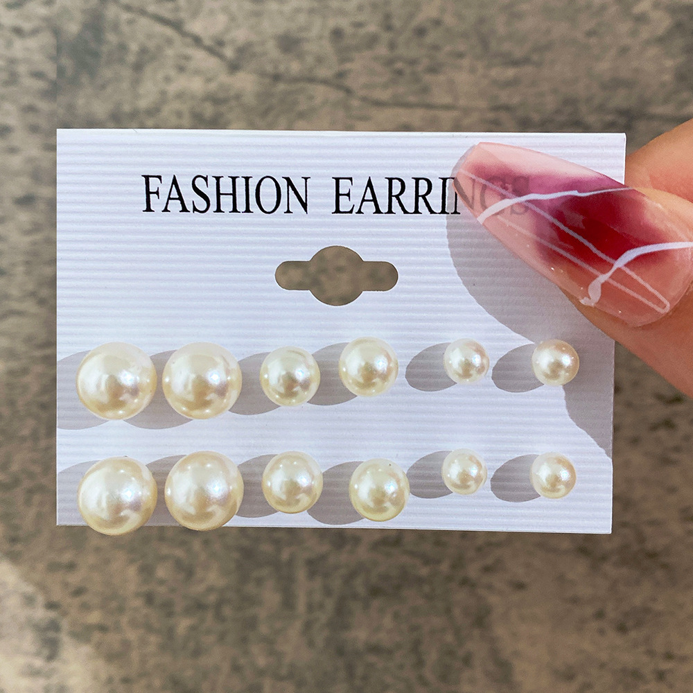 European And American  Artificial Pearl Earrings Set 6 Pairs Of Creative Retro Simple Baroque Earrings