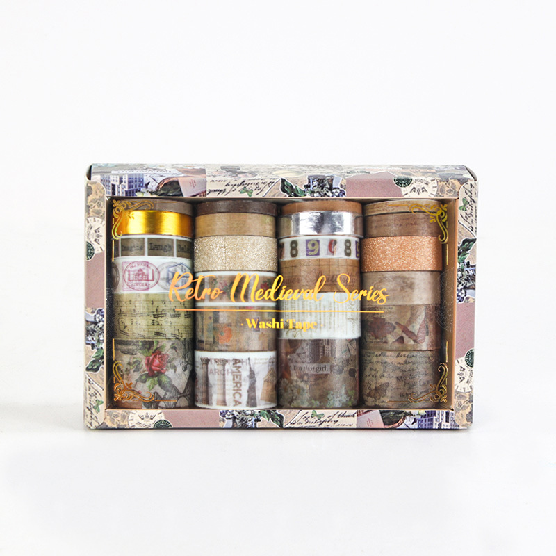 Nuevo juego de cinta de tema retro transfronterizo, decoración de cuentas a mano, uso libre de la etiqueta del marco inferior, material de paisajismo