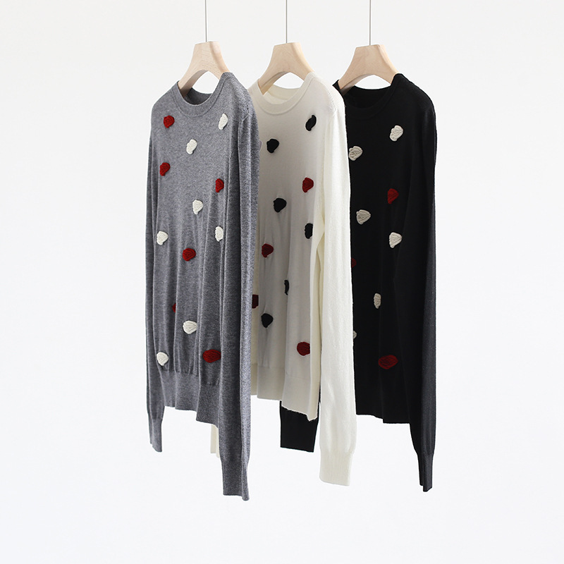 Autumn and Winter Lip Design Exquisite Jacquard Crewneck Worsted Fine Wool Long Sleeve Pullover Sweater Fashionable Western Style Top