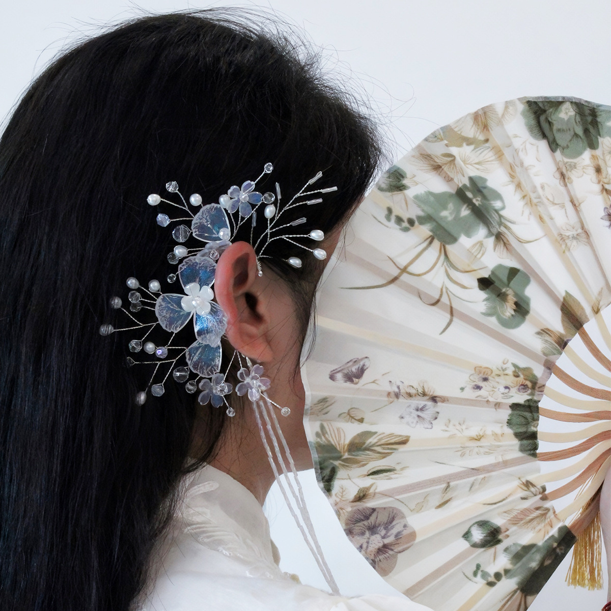Designed Bridal Jewelry, Ancient Style Han Dynasty Accessories, Handmade Flower Tassels, Crystal Earrings, Pearls, Pierced Earrings