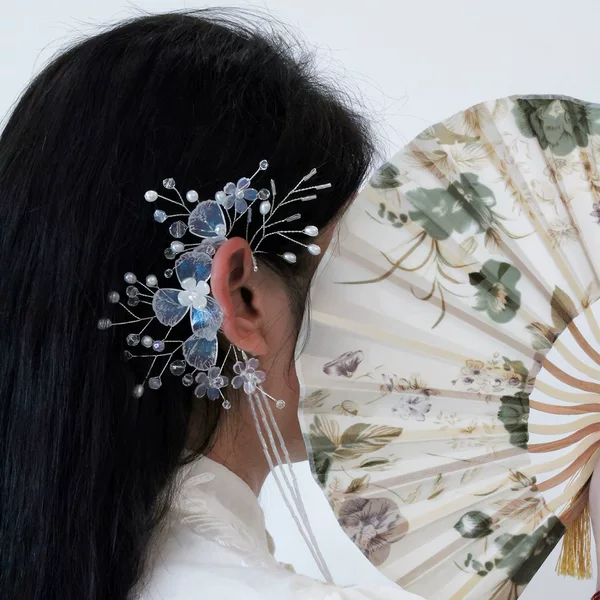 Designed Bridal Jewelry, Ancient Style Han Dynasty Accessories, Handmade Flower Tassels, Crystal Earrings, Pearls, Pierced Earrings