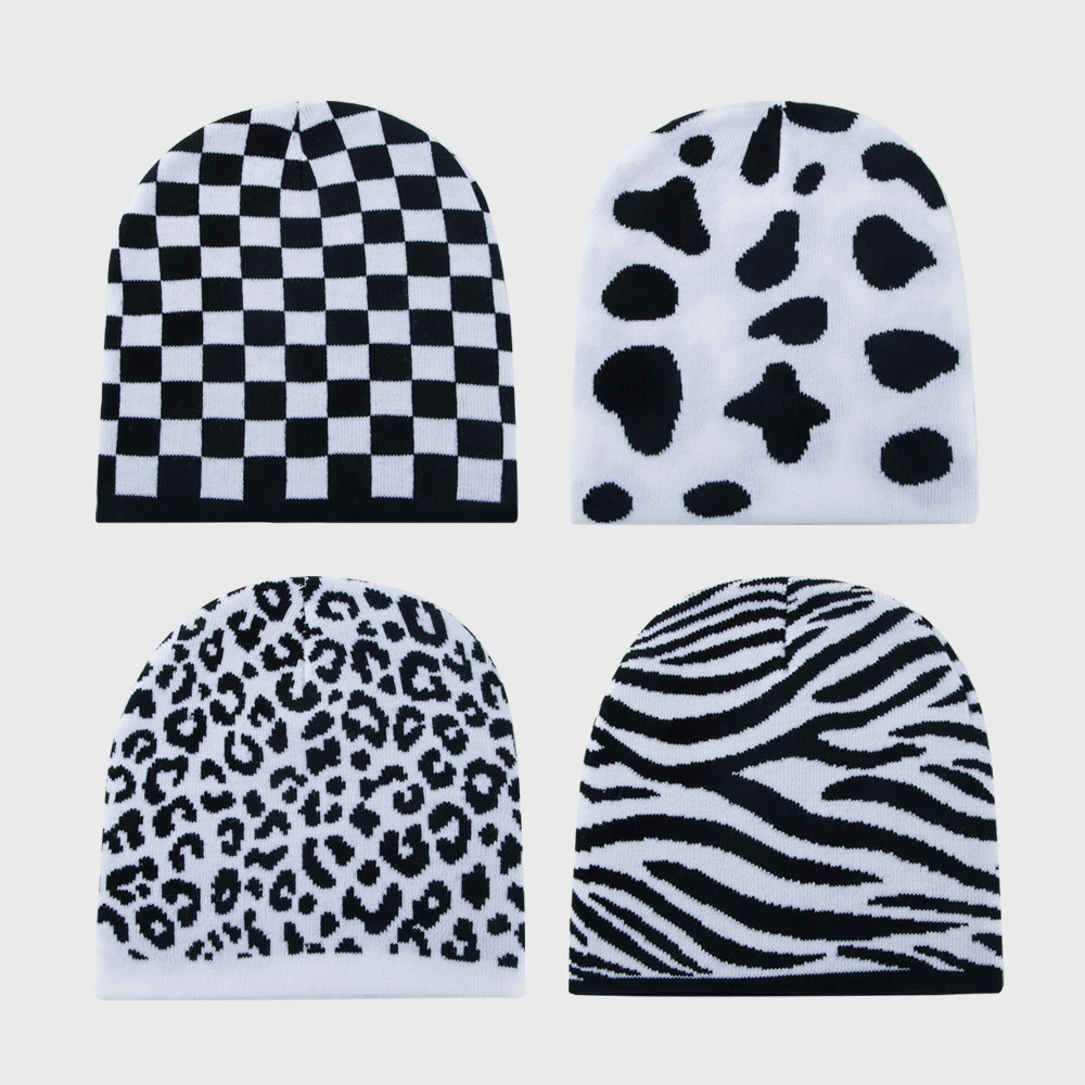 112g Weight Anniversary, Outdoor, Travel, Birthday, Festival, Sports, Shopping Occasion Lattice Pattern Unisex Gender Hip-Hop Style One Size Size Autumn And Winter Warm Hat Female Fashion Retro Houndstooth Knitted Hat 无