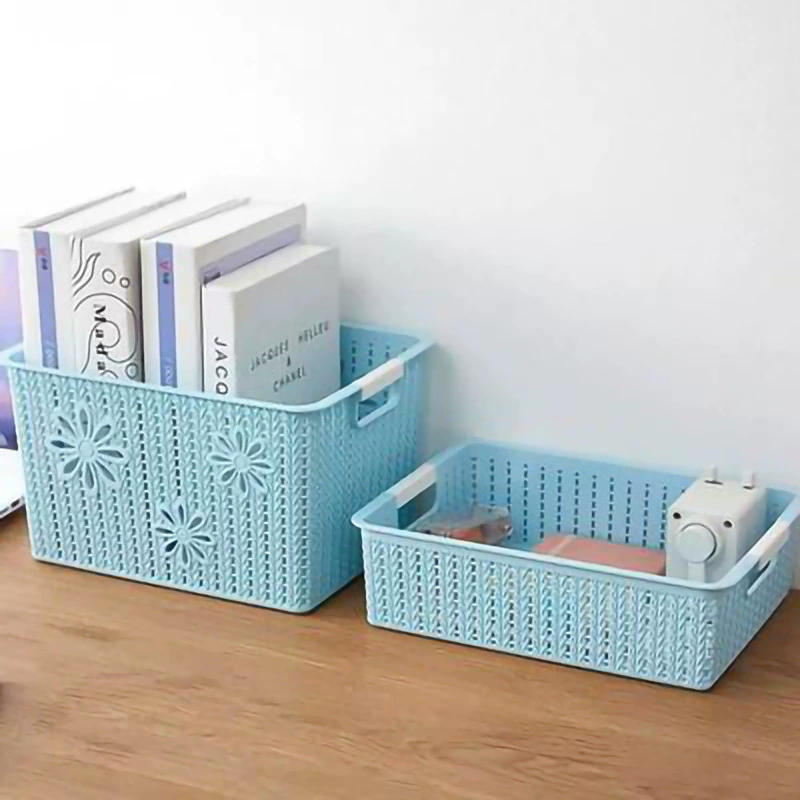 Plastic storage basket, table storage system, toy