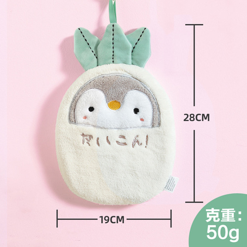 Japanese-style cartoon penguin hand towel hanging, cute double-layered thick and absorbent bathroom and kitchen hand towels