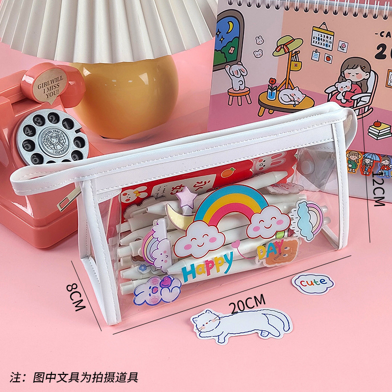 日系insシンプル透明防水pvc少女心鉛筆袋かわいい学生大容量化粧品収納バッグ|undefined