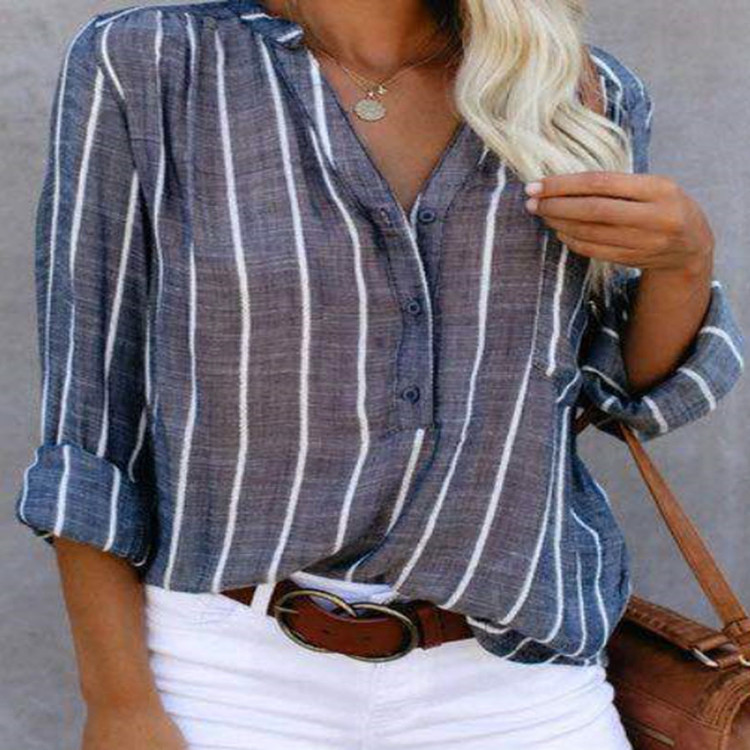 Camisa Manga Larga Blusas Impresión Comodidad Y Casual Estilo Urbano Raya display picture 4